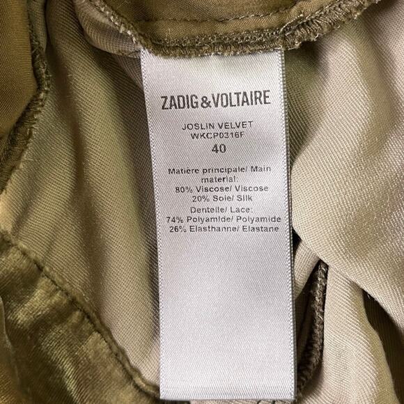 Zadig & Voltaire Joslin Velvet Midi Skirt Brown Green High Low Lace Trim Size 40 - Picture 9 of 15